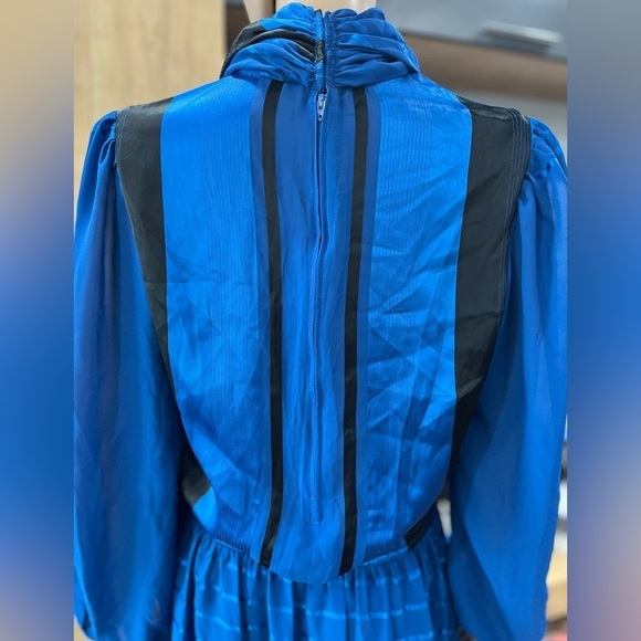 1980s Donna Morgan royal blue true vintage satin Career modesty Dress-L - Picture 13 of 14